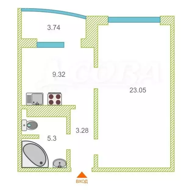 1-комнатная квартира: Тюмень, улица Константина Посьета, 11к1 (41 м) - Фото 1