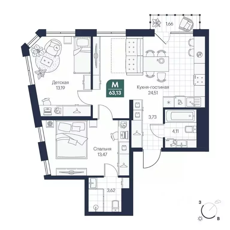 2-к кв. Новгородская область, Великий Новгород Медь кв-л,  (63.13 м) - Фото 1