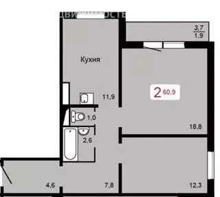 2-комнатная квартира: Красноярск, Аральская улица, 51 (61 м) - Фото 0