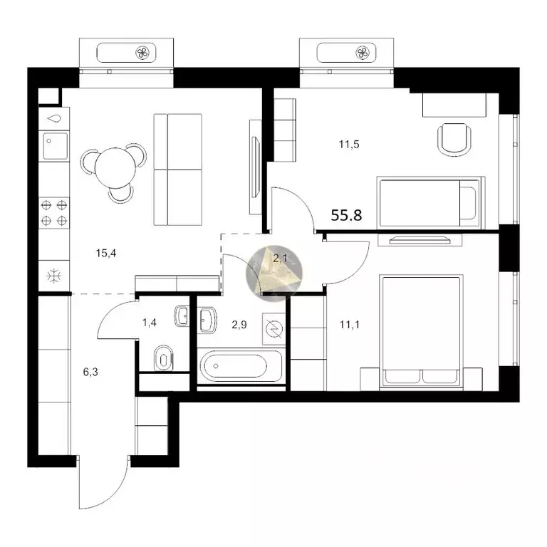 2-к кв. Санкт-Петербург Лиговский просп., 244 (55.8 м) - Фото 1