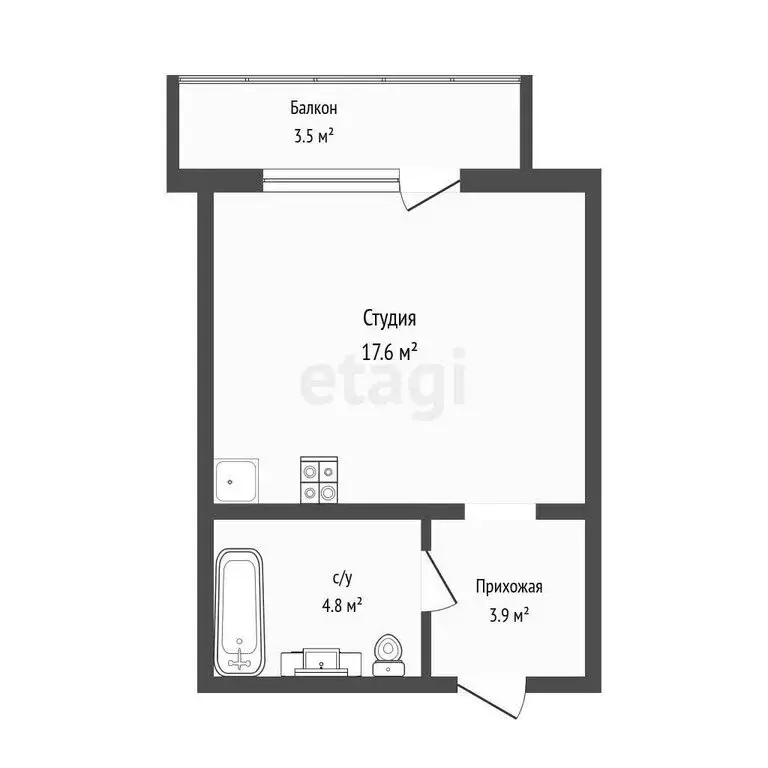 Квартира-студия: Тюмень, Обдорская улица, 1 (26.3 м) - Фото 1