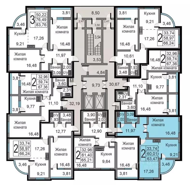 2-к кв. Калужская область, Калуга ул. Минская, 23к1 (63.47 м) - Фото 1