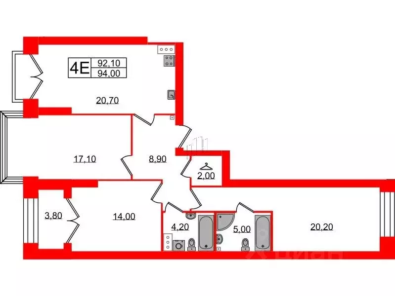 3-к кв. Санкт-Петербург ул. Академика Константинова, 1к1 (94.0 м) - Фото 0