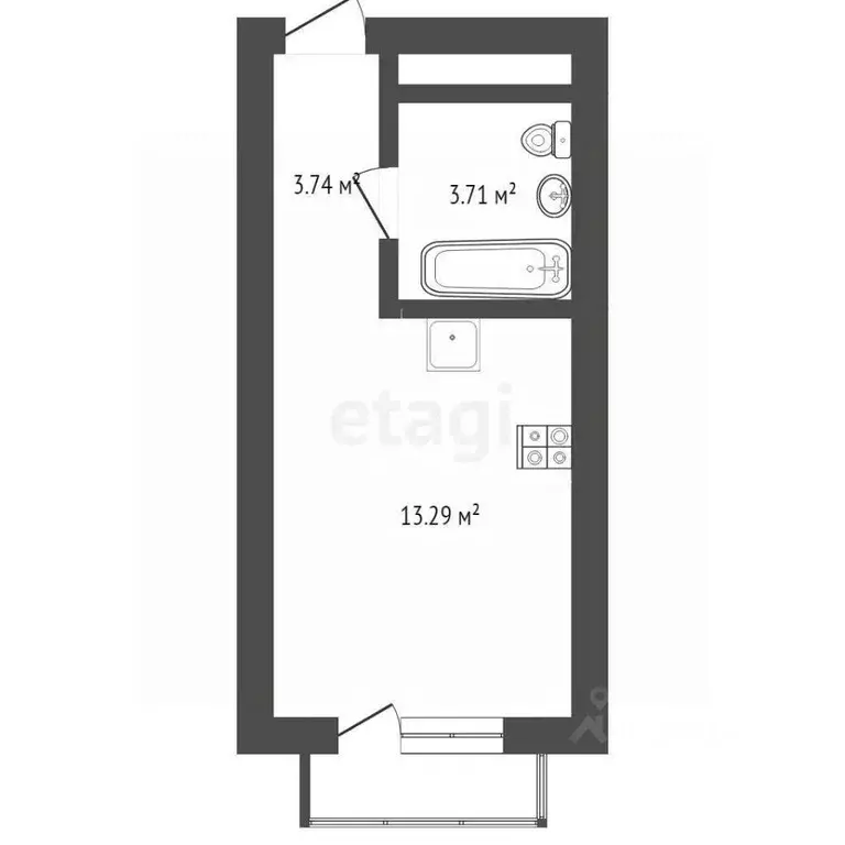 Студия Тюменская область, Тюмень ул. Андрея Приказнова, 1 (21.23 м) - Фото 1