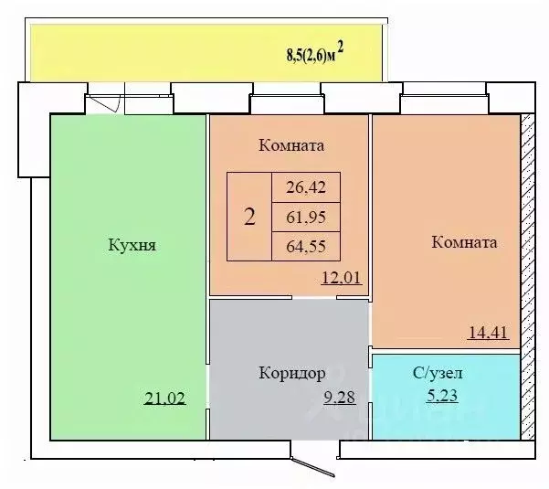 2-к кв. Ярославская область, Ярославль ул. Белинского, 17А (64.55 м) - Фото 0