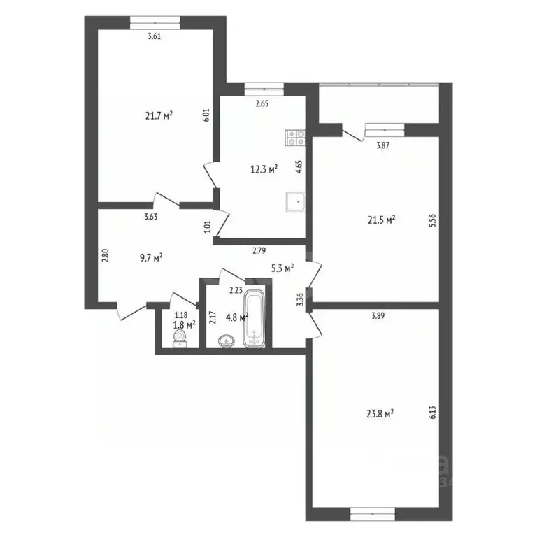 3-к кв. Тюменская область, Тюмень ул. Пермякова, 67 (101.2 м) - Фото 1