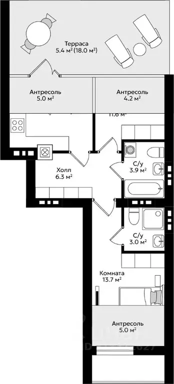 2-к кв. Калининградская область, Гурьевск Пражский жилой комплекс ... - Фото 2