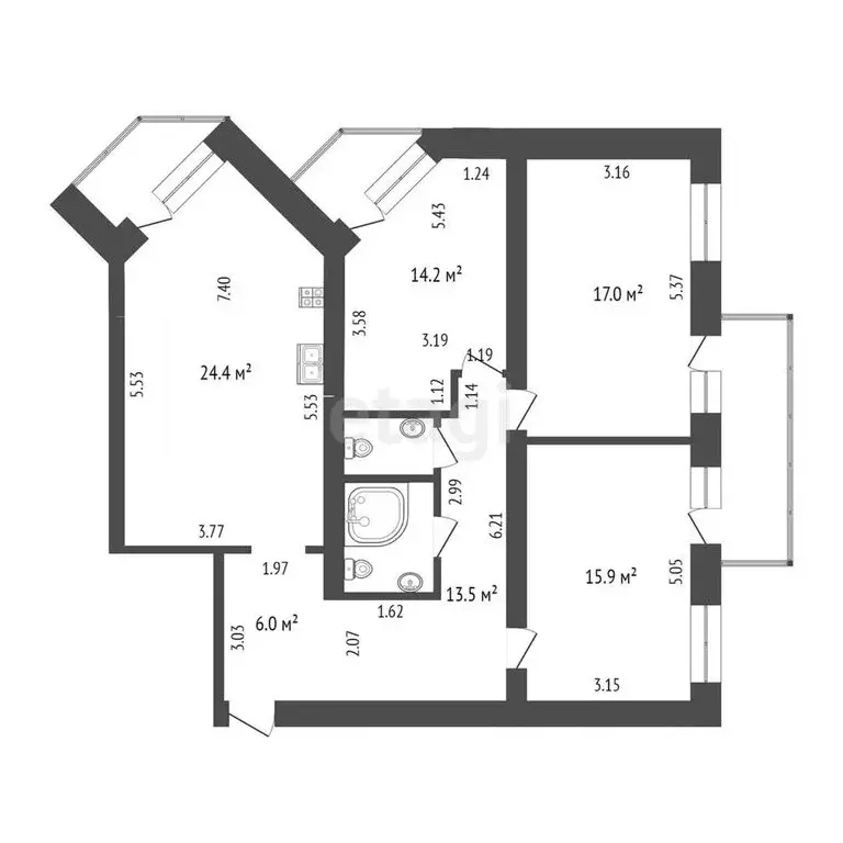 3-комнатная квартира: Тюмень, 6-й микрорайон, улица Валерии ... - Фото 0