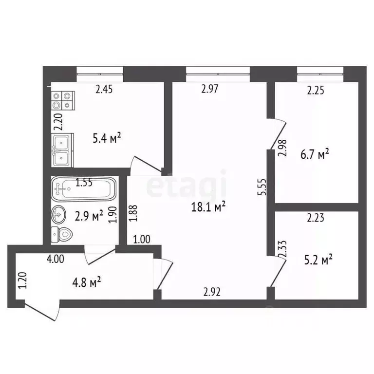 2-к кв. Башкортостан, Стерлитамак просп. Ленина, 63 (43.1 м) - Фото 0