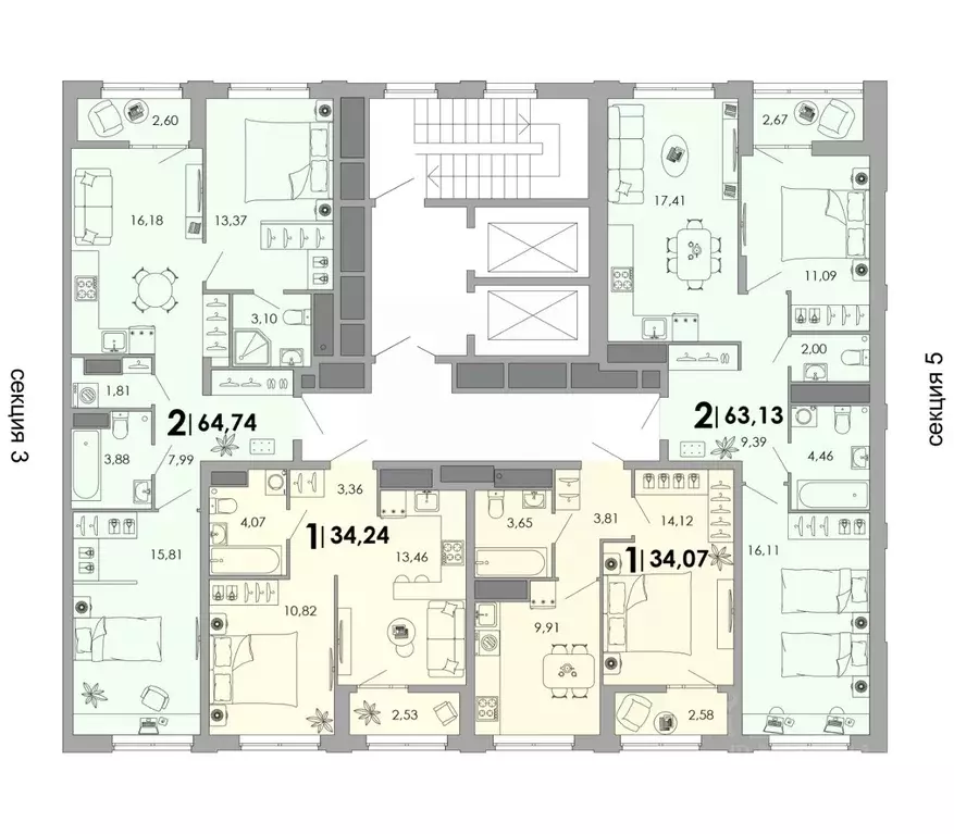 2-к кв. Владимирская область, Владимир Уно жилой комплекс (64.74 м) - Фото 2