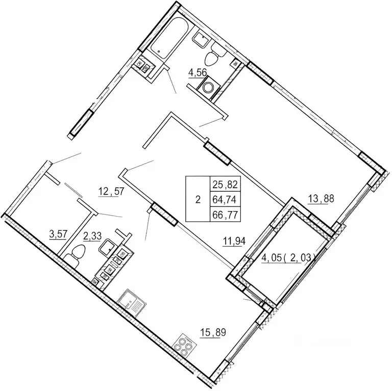2-к кв. Калужская область, Обнинск ул. Левитана, 6 (67.99 м) - Фото 2