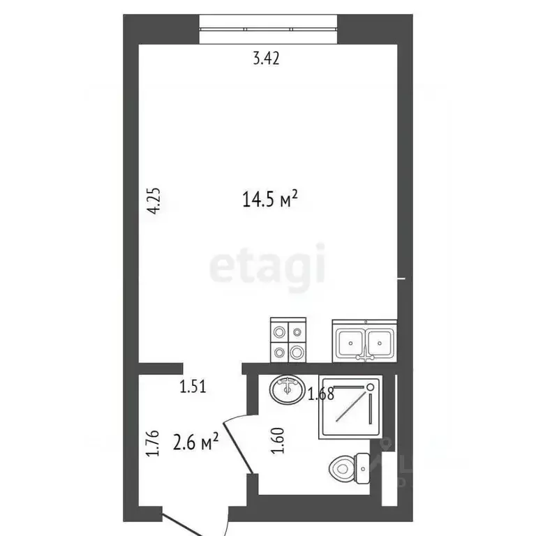 Студия Московская область, Балашиха ул. Реутовская, 6 (19.8 м) - Фото 1