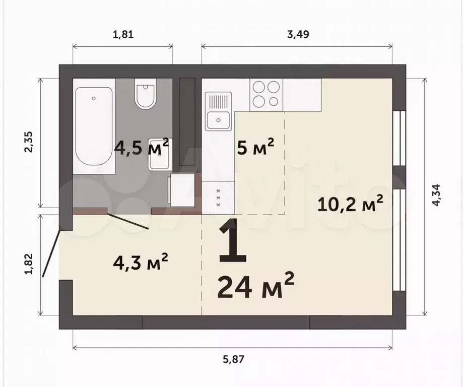 Квартира-студия, 24 м, 10/32 эт. - Фото 0