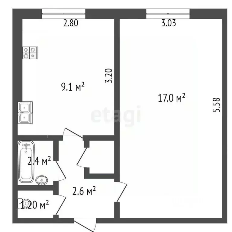 1-к кв. Ростовская область, Ростов-на-Дону Пушкинская ул., 181 (32.7 ... - Фото 2