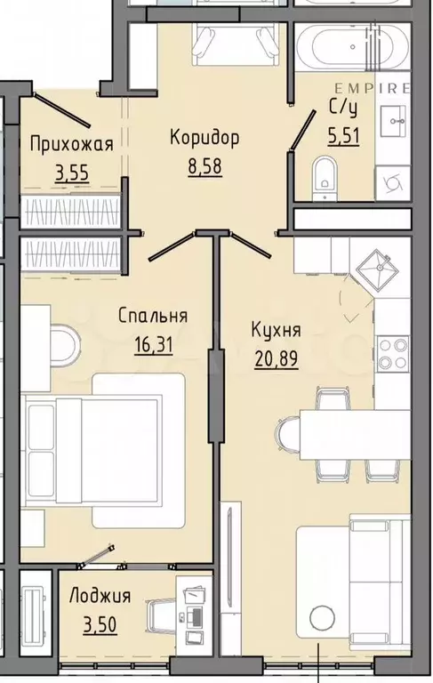 1-к. квартира, 56,6 м, 16/24 эт. - Фото 0