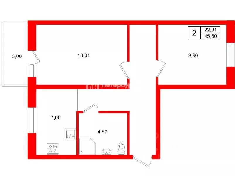 2-к кв. Ленинградская область, Выборгский район, пос. Гончарово ул. ... - Фото 2