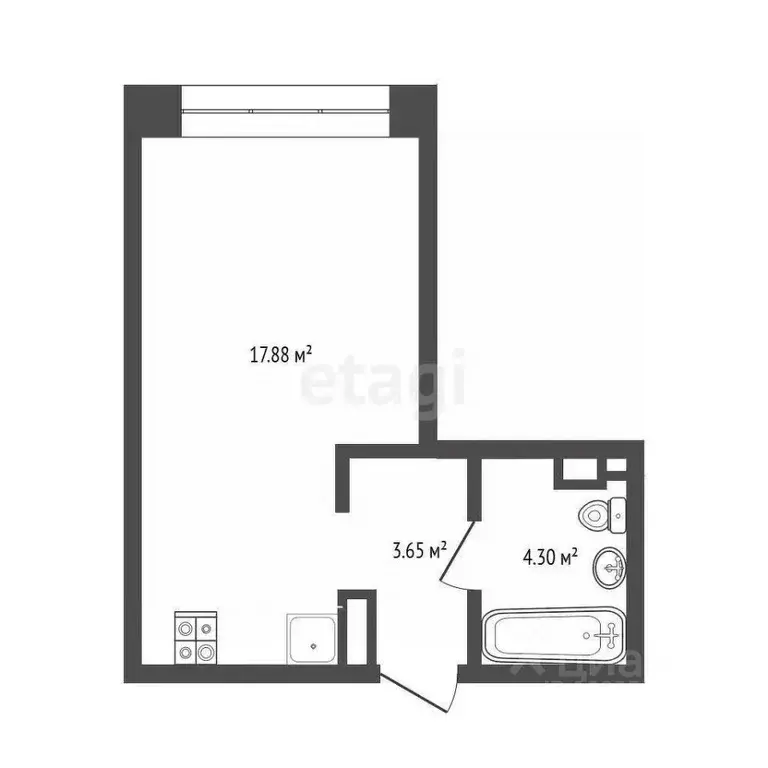 Студия Тюменская область, Тюмень ул. Тимофея Чаркова, 91 (26.0 м) - Фото 1