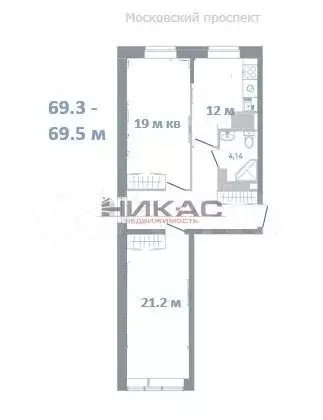 2-к. квартира, 69,4 м, 19/23 эт. - Фото 0