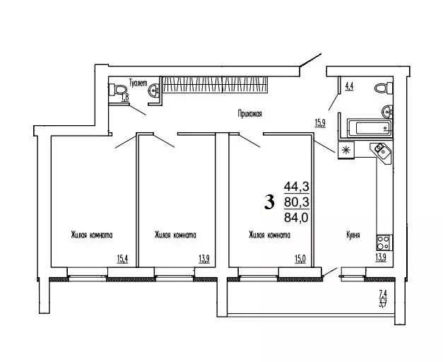 Квартира, 3 комнаты, 84 м - Фото 0