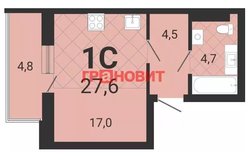 Студия Новосибирская область, Новосибирск ул. Серафимовича, 12с (27.6 ... - Фото 1