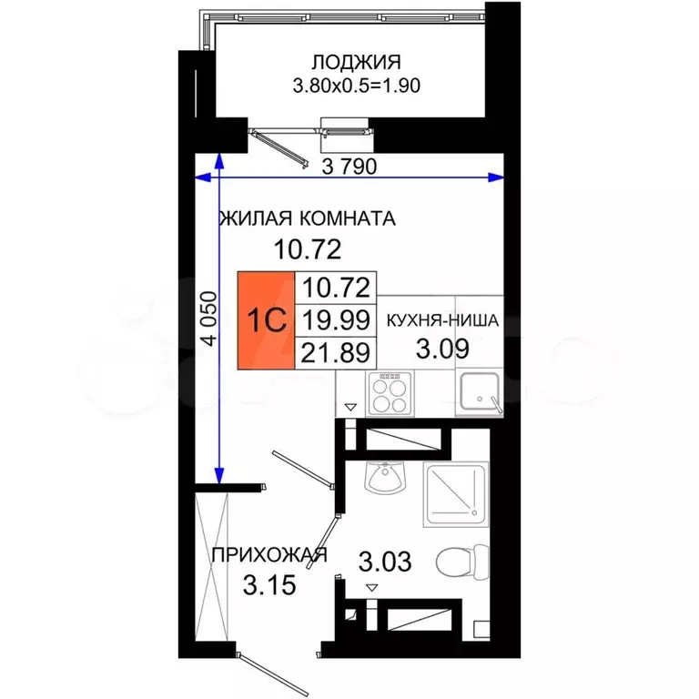 Квартира-студия, 21,9 м, 3/24 эт. - Фото 0