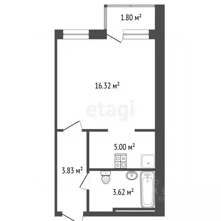 Студия Ямало-Ненецкий АО, Новый Уренгой Комсомольская ул., 8А (28.4 м) - Фото 2
