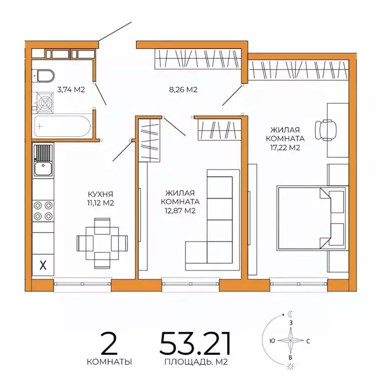 2-к кв. Пензенская область, Пенза ул. Яшиной, 14 (53.21 м) - Фото 1