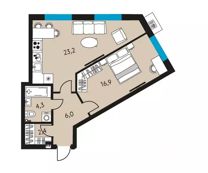 2-к кв. Пермский край, Пермь ул. Пушкина, 91 (52.8 м) - Фото 1