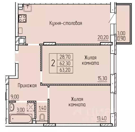 2-к кв. Ростовская область, Батайск ул. Макаровского, 4к2 (63.3 м) - Фото 0