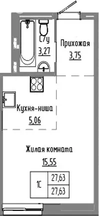 Квартира-студия: Краснообск, жилой комплекс Базилик (27.63 м) - Фото 1