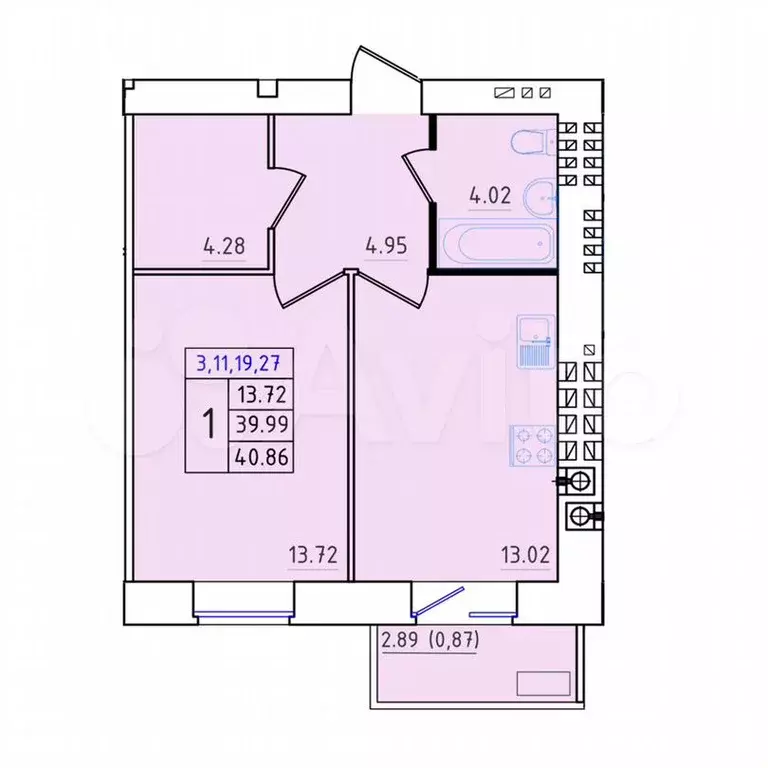 1-к. квартира, 40,9м, 2/6эт. - Фото 1