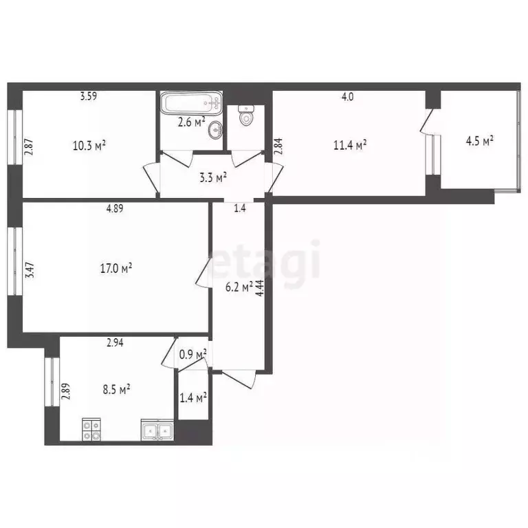 3-к кв. Ростовская область, Ростов-на-Дону Таганрогская ул., 124 (64.0 ... - Фото 1