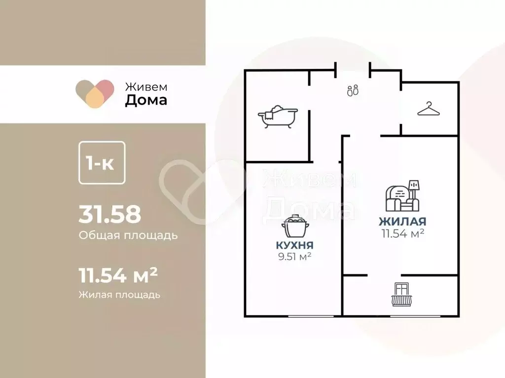 1-к кв. Волгоградская область, Волгоград Тарифная ул., 15 (31.58 м) - Фото 1