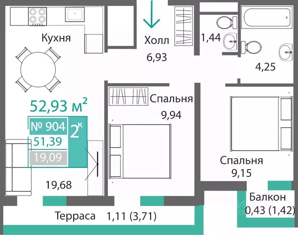 2-к кв. Крым, Симферополь Крымская роза мкр,  (52.93 м) - Фото 0