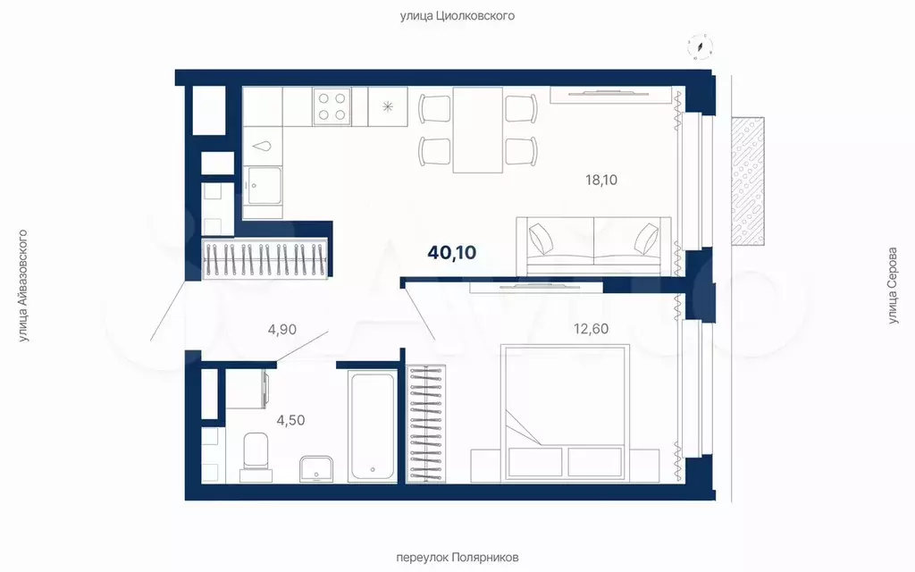1-к. квартира, 40,1 м, 3/29 эт. - Фото 0