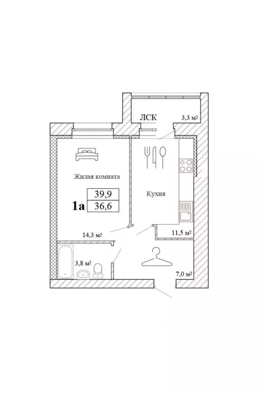 1-к кв. Тамбовская область, Тамбов ул. Имени Павла Строганова, 3 (42.4 ... - Фото 2