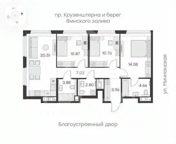 3-к кв. Санкт-Петербург просп. Крузенштерна, 13 (79.0 м) - Фото 2