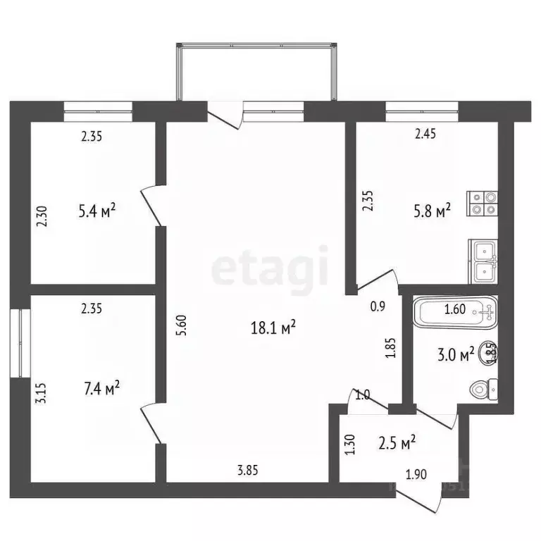 3-к кв. Тамбовская область, Мичуринск Промышленная ул., 8 (42.2 м) - Фото 1