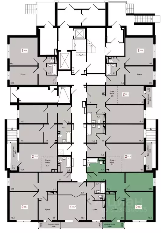 2-к кв. Красноярский край, Красноярск Прибойная ул., 37с12 (60.8 м) - Фото 1
