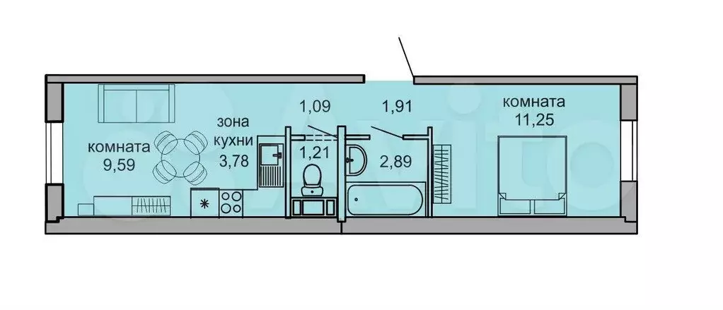 1-к. квартира, 31,7 м, 1/7 эт. - Фото 0