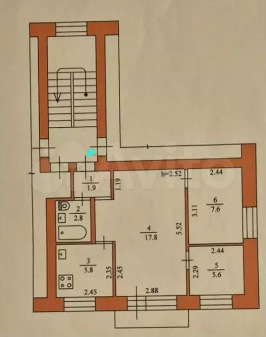 3-к. квартира, 43,2 м, 5/5 эт. - Фото 0