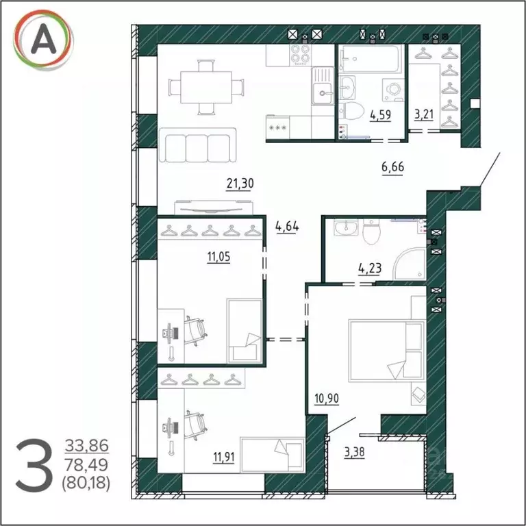 3-к кв. Брянская область, Брянск ул. Ульянова, 24 (80.2 м) - Фото 0