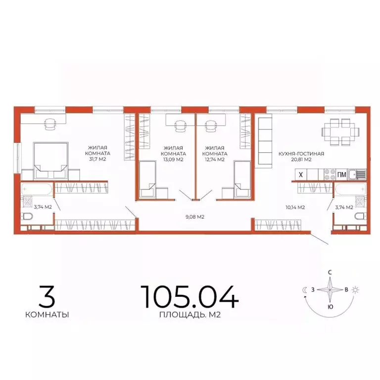3-к кв. Пензенская область, Пенза ул. Яшиной, 18 (105.04 м) - Фото 1