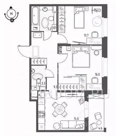 2-к кв. Омская область, Омск Волгоградская ул. (64.4 м) - Фото 2