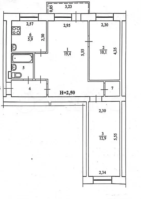 3-к. квартира, 55,8 м, 3/5 эт. - Фото 1