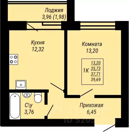 1-к кв. Ивановская область, Иваново Юбилейный жилой комплекс (39.69 м) - Фото 0