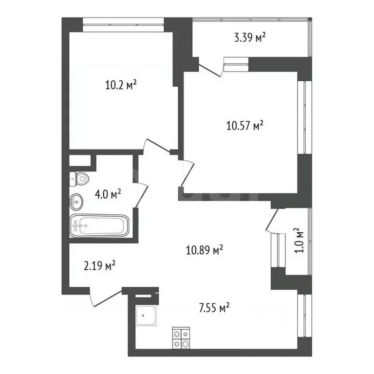 2-к кв. Тюменская область, Тюмень Комбинатская ул., 16к1 (45.4 м) - Фото 2