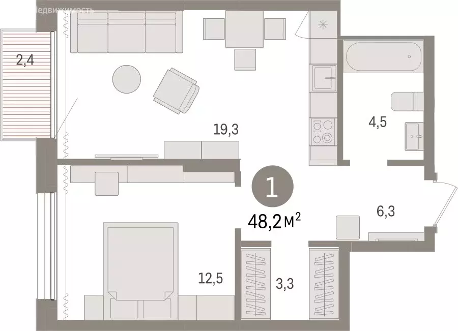 1-комнатная квартира: Тюмень, Краснооктябрьская улица, 4к3 (48.16 м) - Фото 1