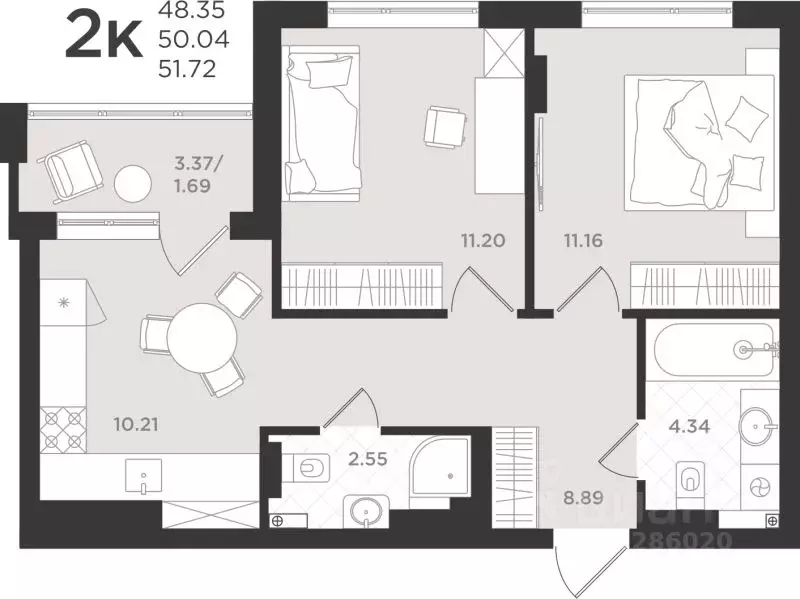2-к кв. Калининградская область, Светлогорск  (50.32 м) - Фото 1