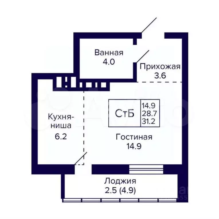 Квартира-студия, 28,6 м, 29/30 эт. - Фото 0